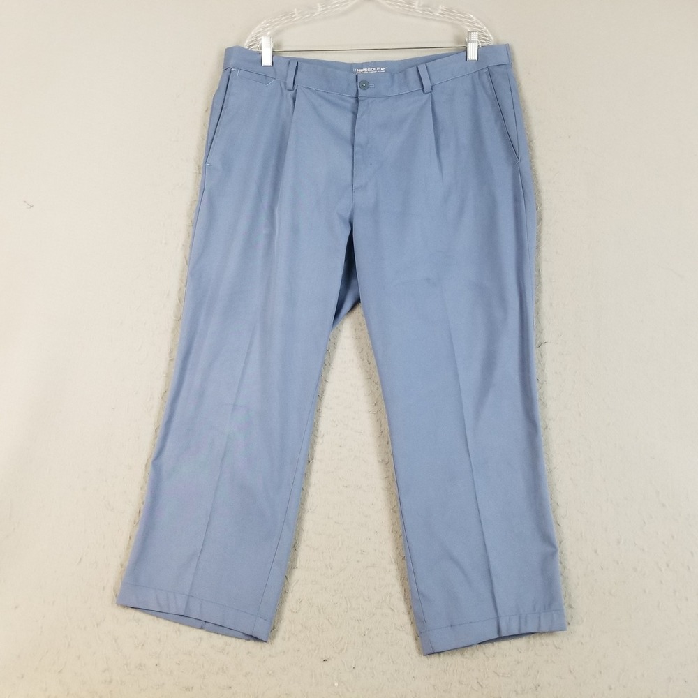 Nike Golf Pants Mens 40x27 Blue Grey Dri-FIT Pleated Straight Leg Trousers